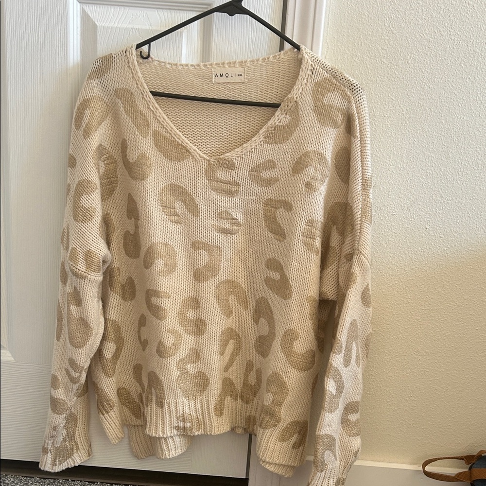 Cream and Tan Leopard Print Sweater